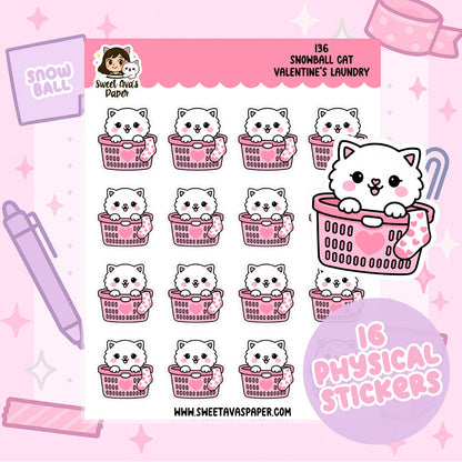 Snowball the Cat Planner Stickers – Valentine's Day Laundry [136]