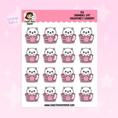 Snowball the Cat Planner Stickers – Valentine's Day Laundry [136]