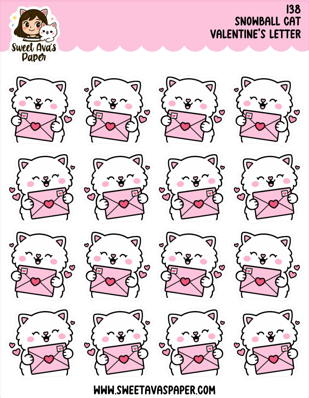 Snowball the Cat Planner Stickers – Valentine's Day Mail [138]