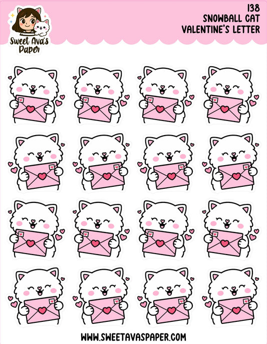 Snowball the Cat Planner Stickers – Valentine's Day Mail [138]