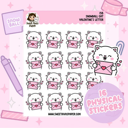 Snowball the Cat Planner Stickers – Valentine's Day Mail [138]