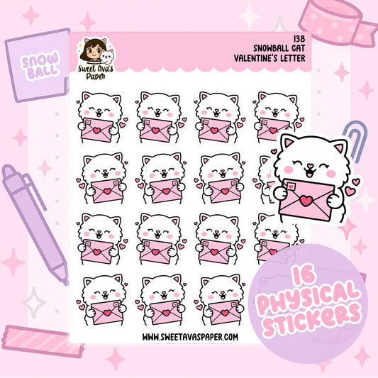 Snowball the Cat Planner Stickers – Valentine's Day Mail [138]