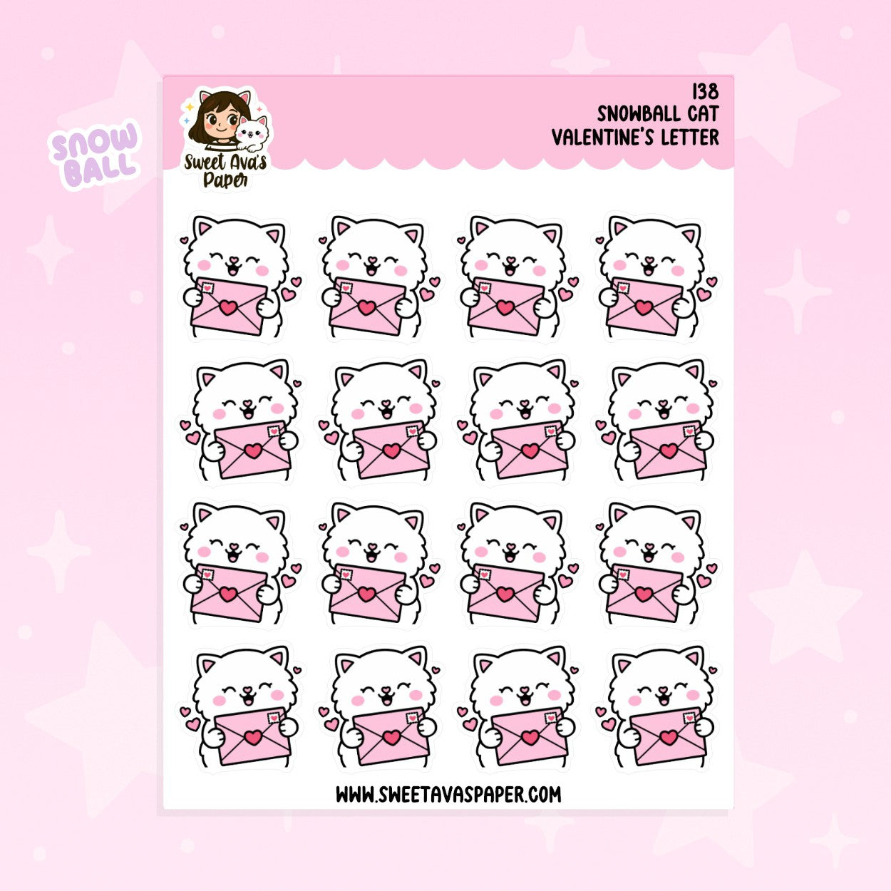 Snowball the Cat Planner Stickers – Valentine's Day Mail [138]
