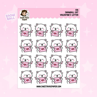 Snowball the Cat Planner Stickers – Valentine's Day Mail [138]