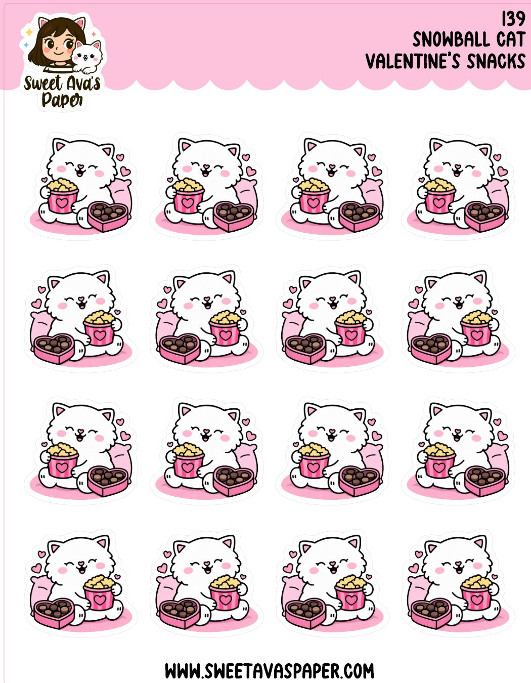 Snowball the Cat Planner Stickers – Valentine's Day Snacks [139]
