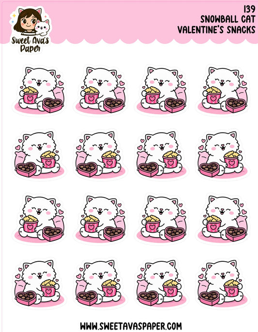 Snowball the Cat Planner Stickers – Valentine's Day Snacks [139]