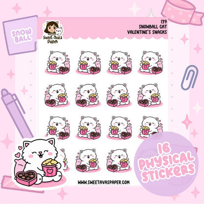 Snowball the Cat Planner Stickers – Valentine's Day Snacks [139]