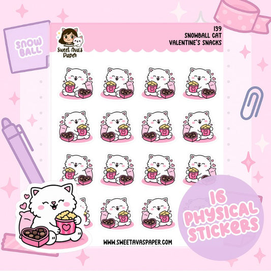 Snowball the Cat Planner Stickers – Valentine's Day Snacks [139]