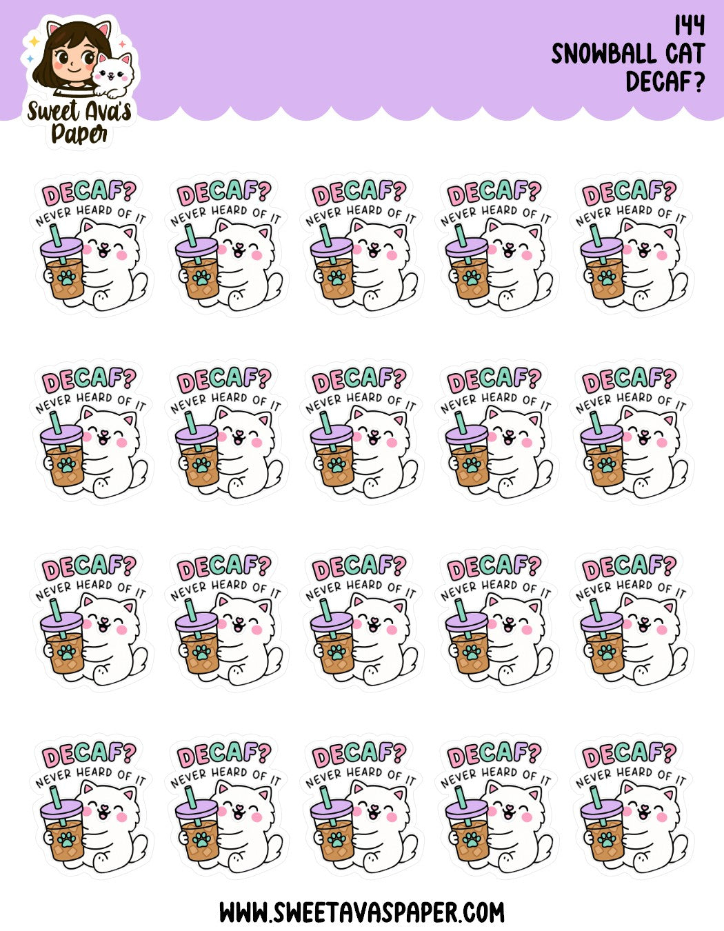 Snowball the Cat Planner Stickers – Decaf? Never heard of it - Coffee [144]