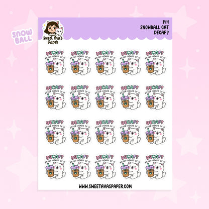 Snowball the Cat Planner Stickers – Decaf? Never heard of it - Coffee [144]