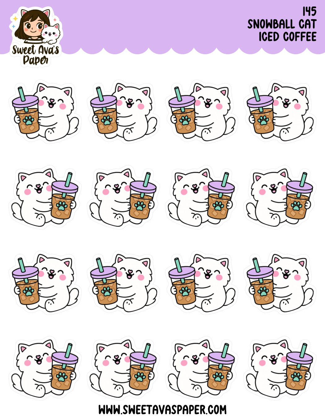 Snowball the Cat Planner Stickers – Iced Coffee [145]