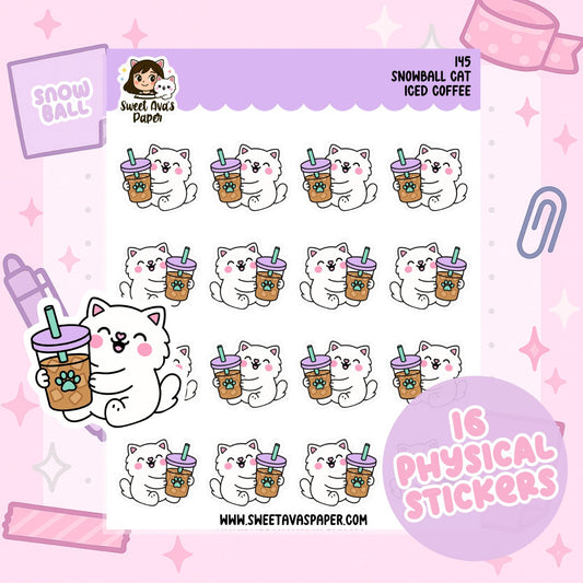 Snowball the Cat Planner Stickers – Iced Coffee [145]