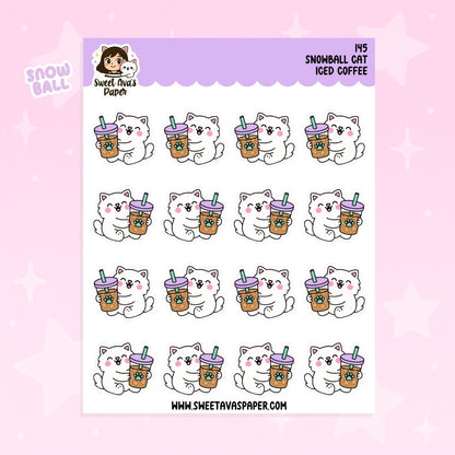 Snowball the Cat Planner Stickers – Iced Coffee [145]