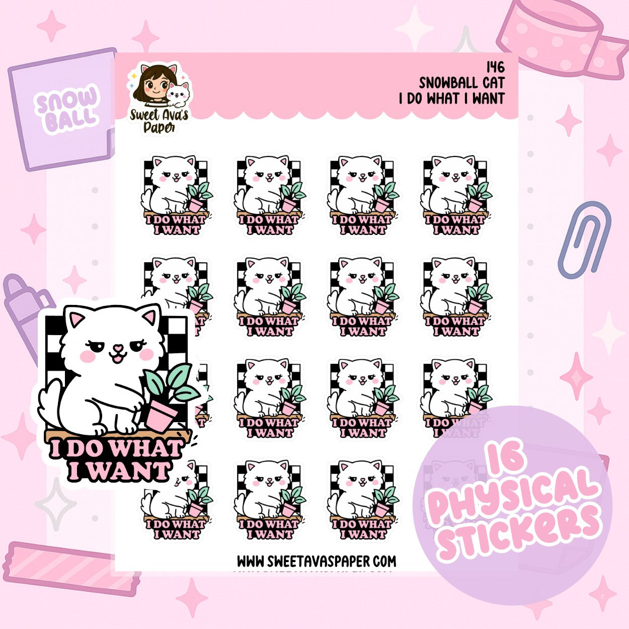 Snowball the Cat Planner Stickers - I Do What I Want [146]