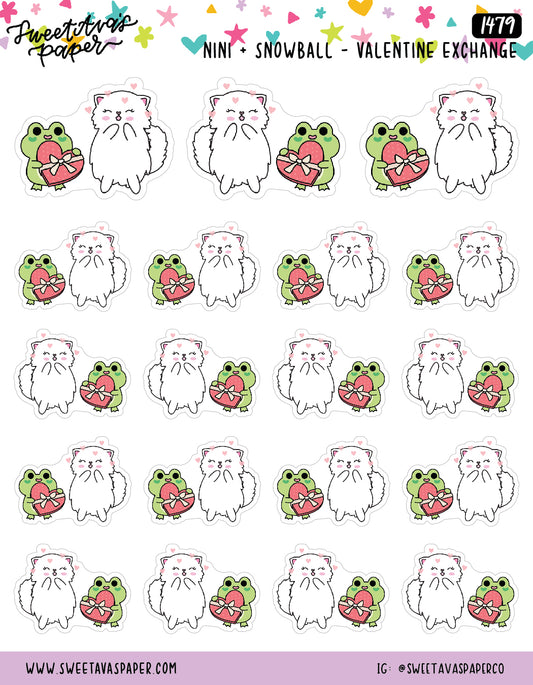 Valentine's Day Gift Planner Stickers - Snowball the Cat and Nini Frog [1479]