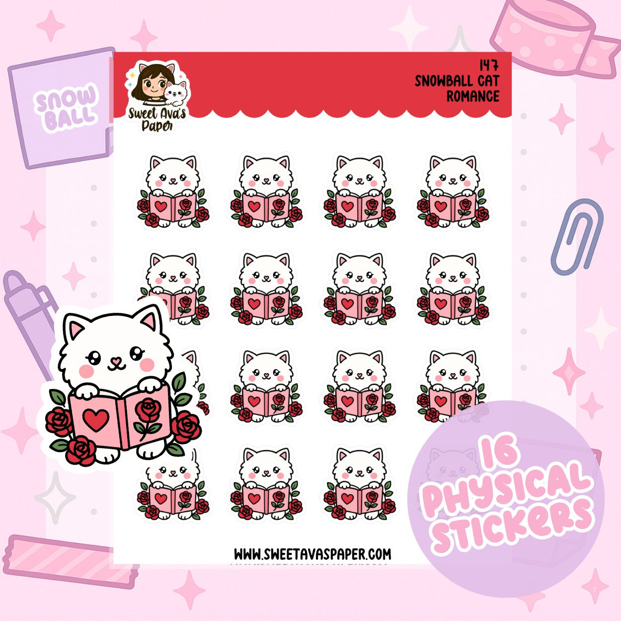 Snowball the Cat Planner Stickers - Romace Novel - [147]