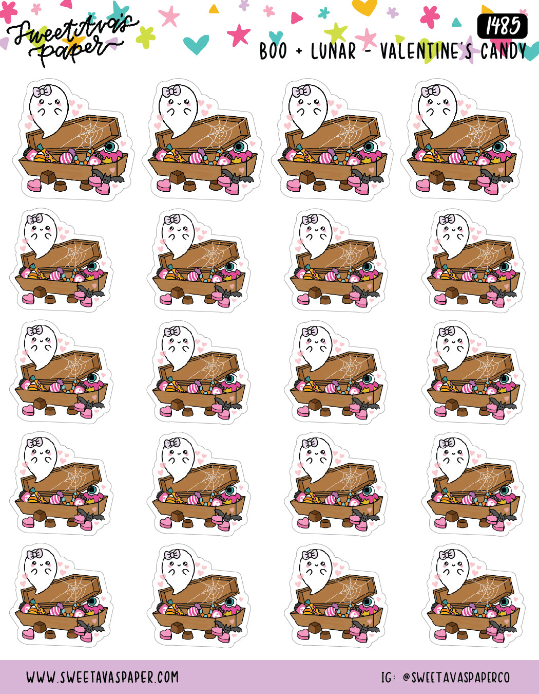 Valentine's Candy Filled Coffin Planner Stickers - Boo and Lunar - [1485]