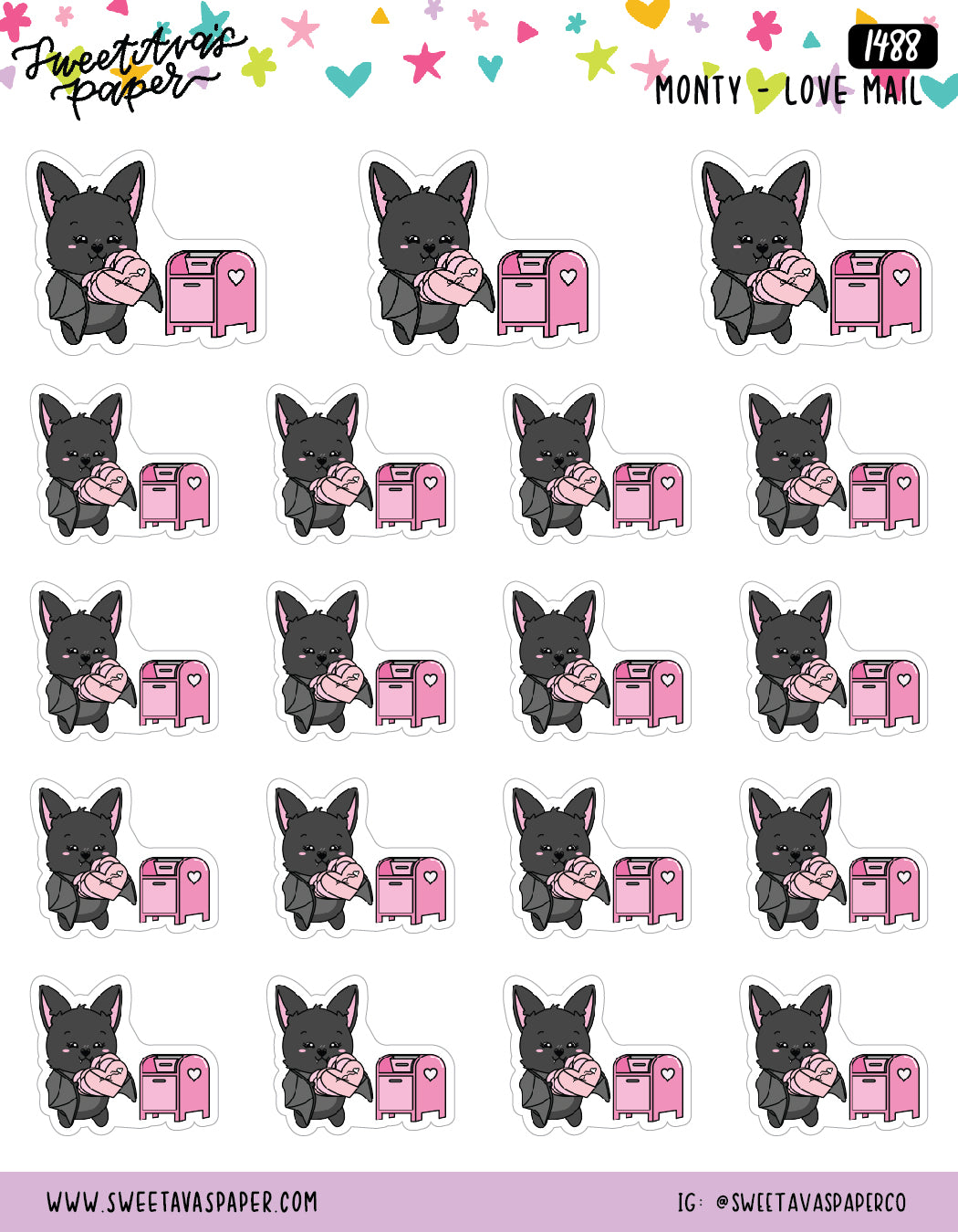 Valentine Mail Planner Stickers - Monty The Bat - [1488]