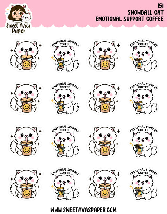 Snowball the Cat Planner Stickers - Emotional Support Coffee [151]