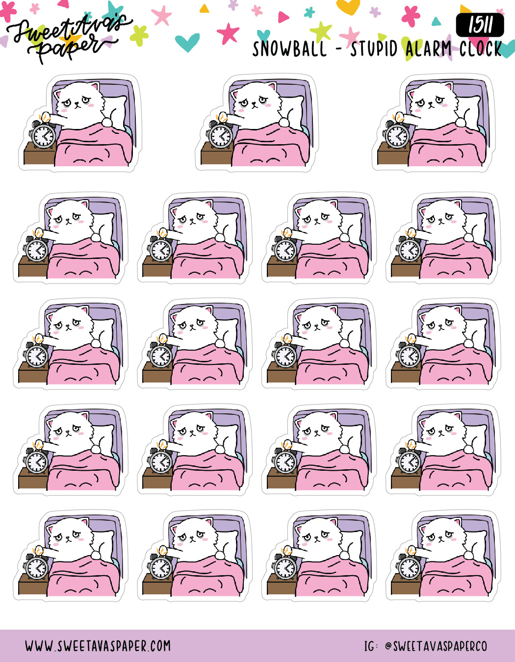 Stupid Alarm Clock Planner Stickers - Snowball The Cat [1511]