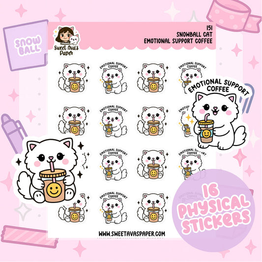 Snowball the Cat Planner Stickers - Emotional Support Coffee [151]