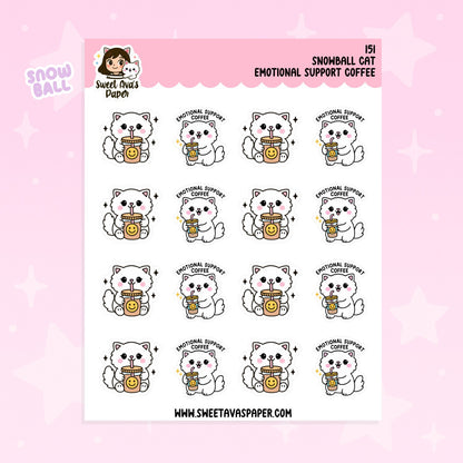 Snowball the Cat Planner Stickers - Emotional Support Coffee [151]