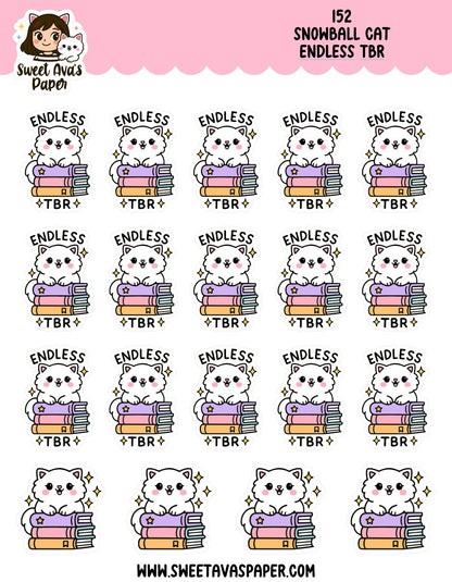 Snowball the Cat Planner Stickers - Endless TBR [152]