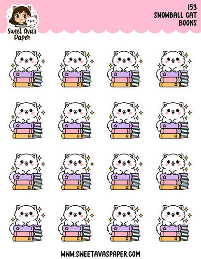 Snowball the Cat Planner Stickers - Book Stack [153]