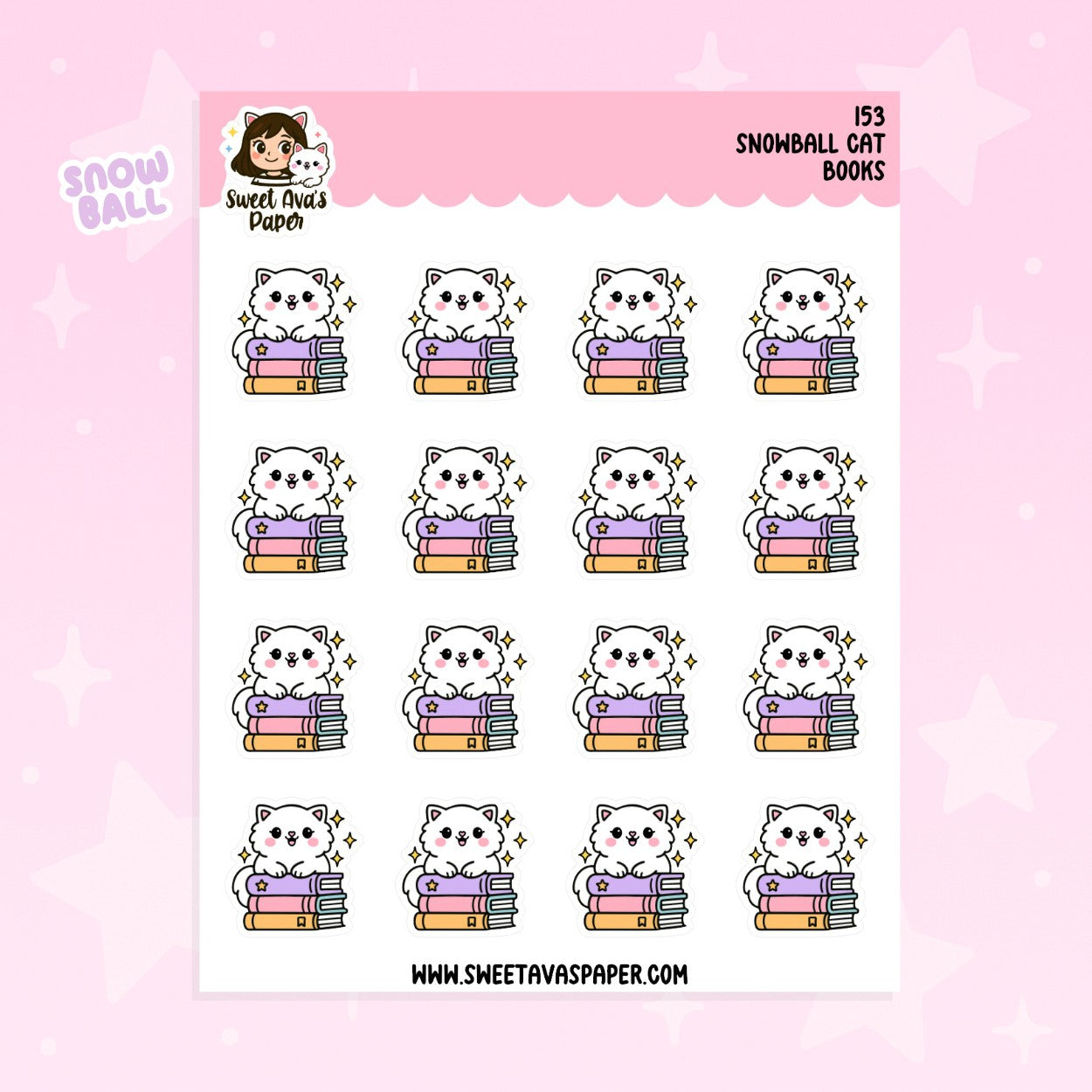 Snowball the Cat Planner Stickers - Book Stack [153]
