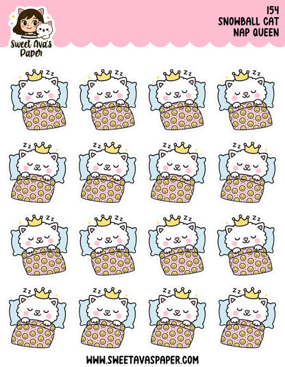 Nap Queen - Snowball the Cat Planner Stickers  [154]