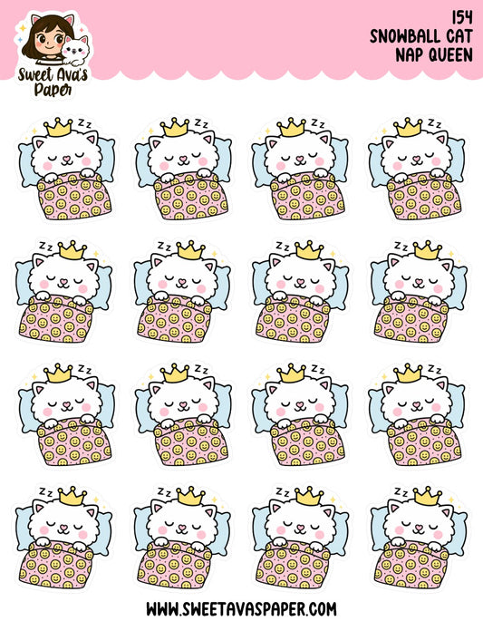 Nap Queen - Snowball the Cat Planner Stickers  [154]