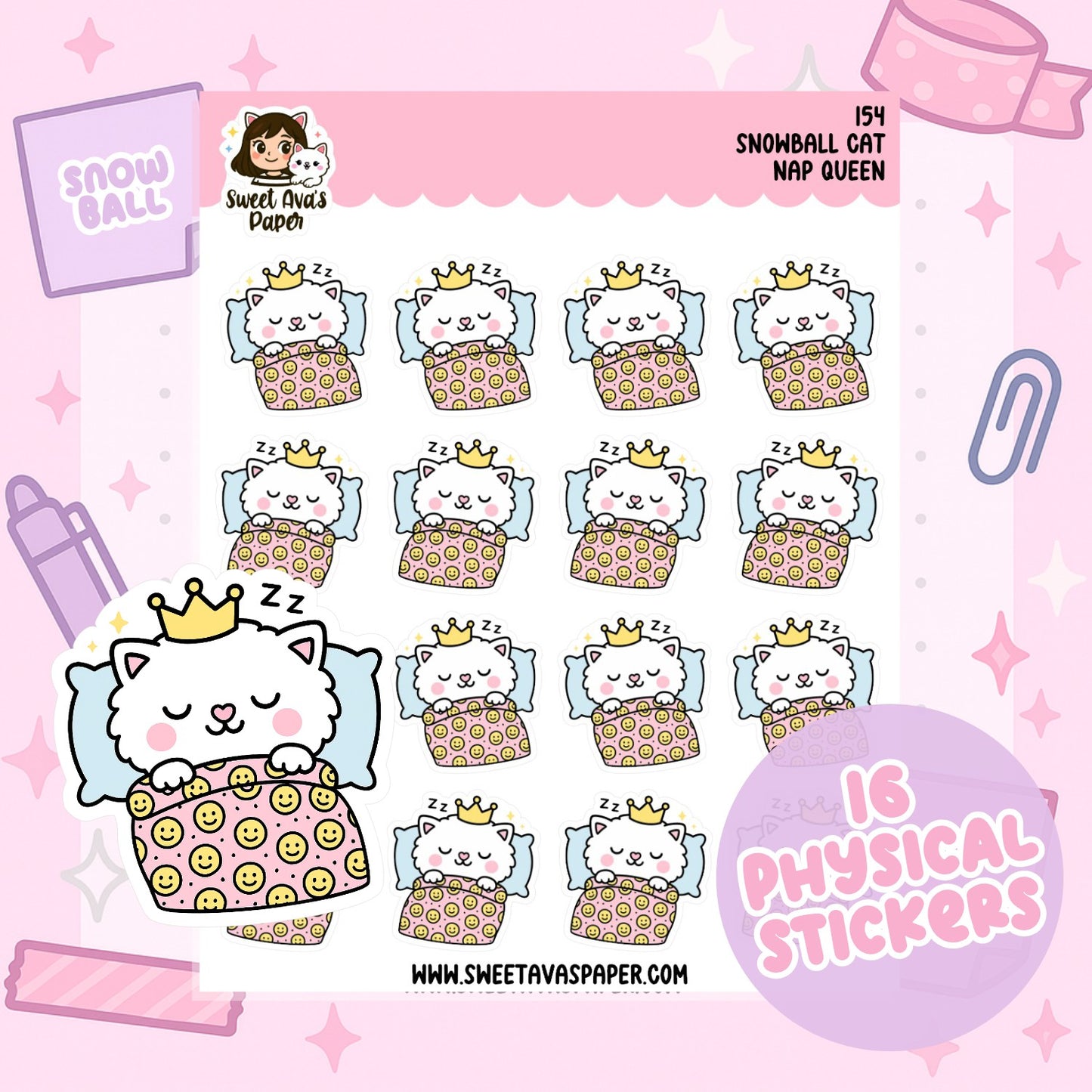 Nap Queen - Snowball the Cat Planner Stickers  [154]