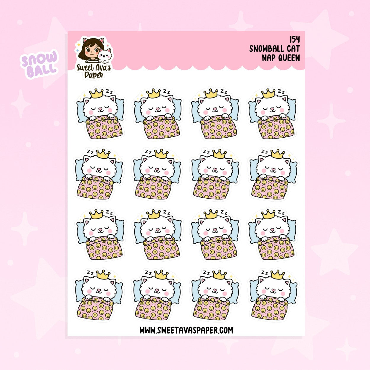 Nap Queen - Snowball the Cat Planner Stickers  [154]