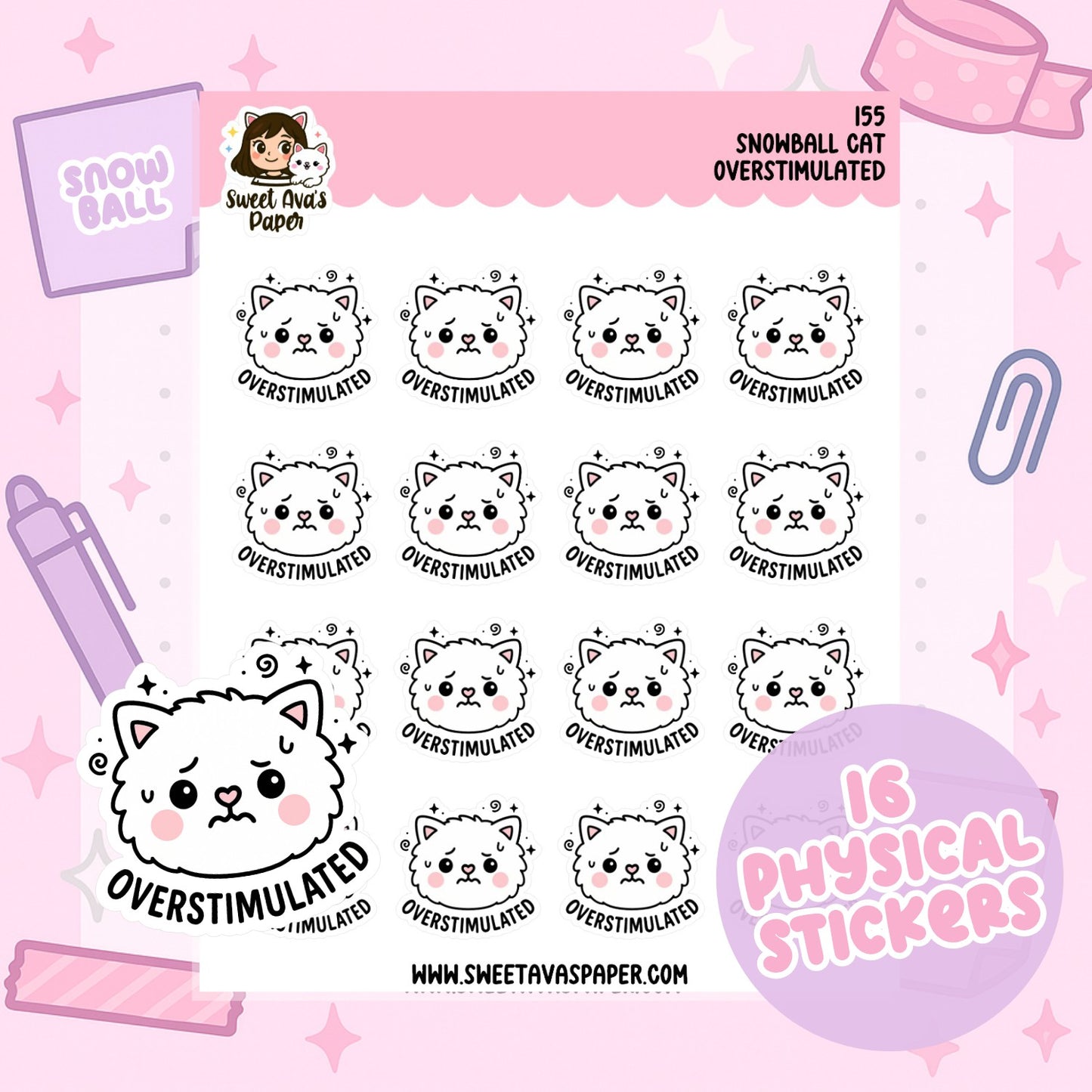 Overstimulated - Snowball the Cat Planner Stickers  [155]