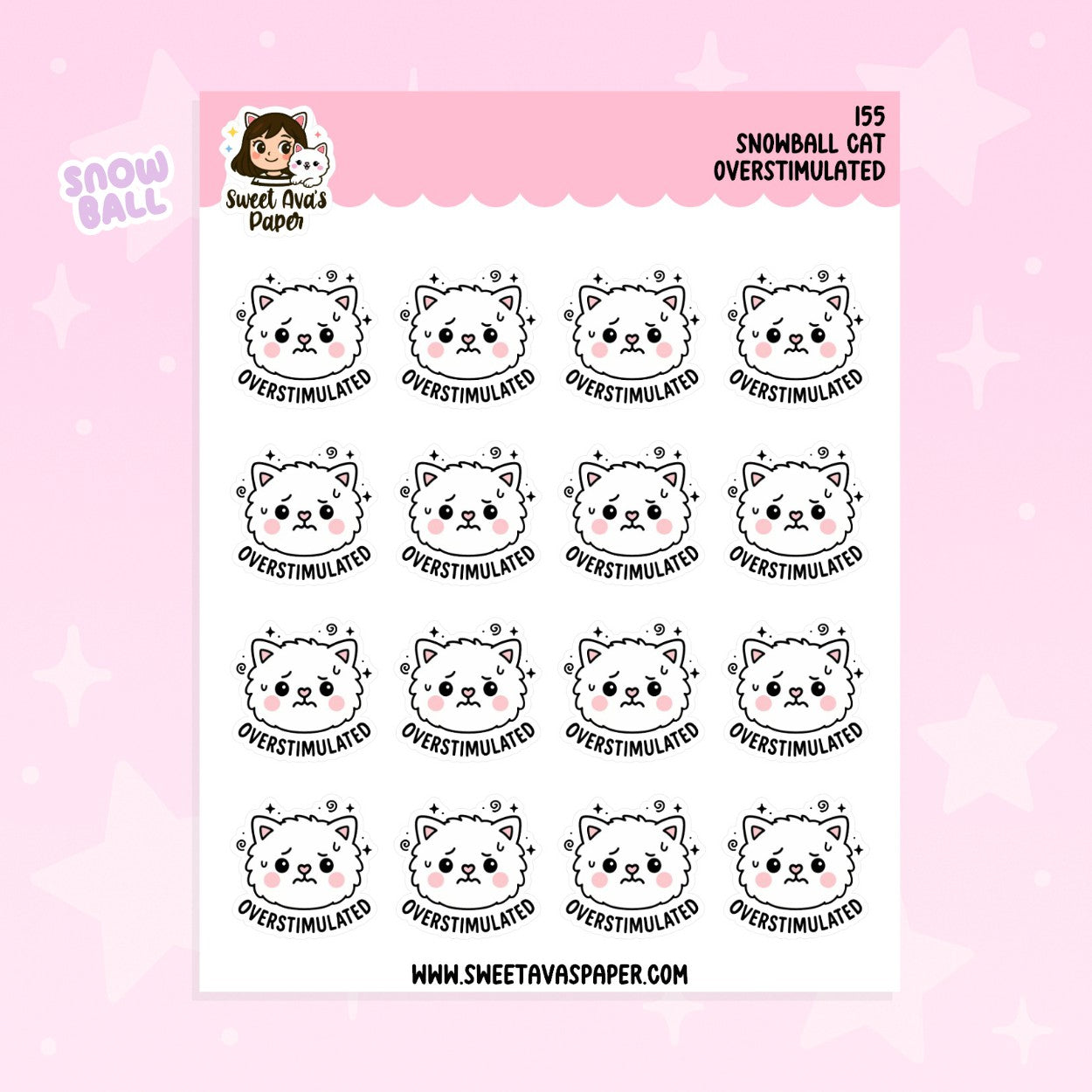 Overstimulated - Snowball the Cat Planner Stickers  [155]