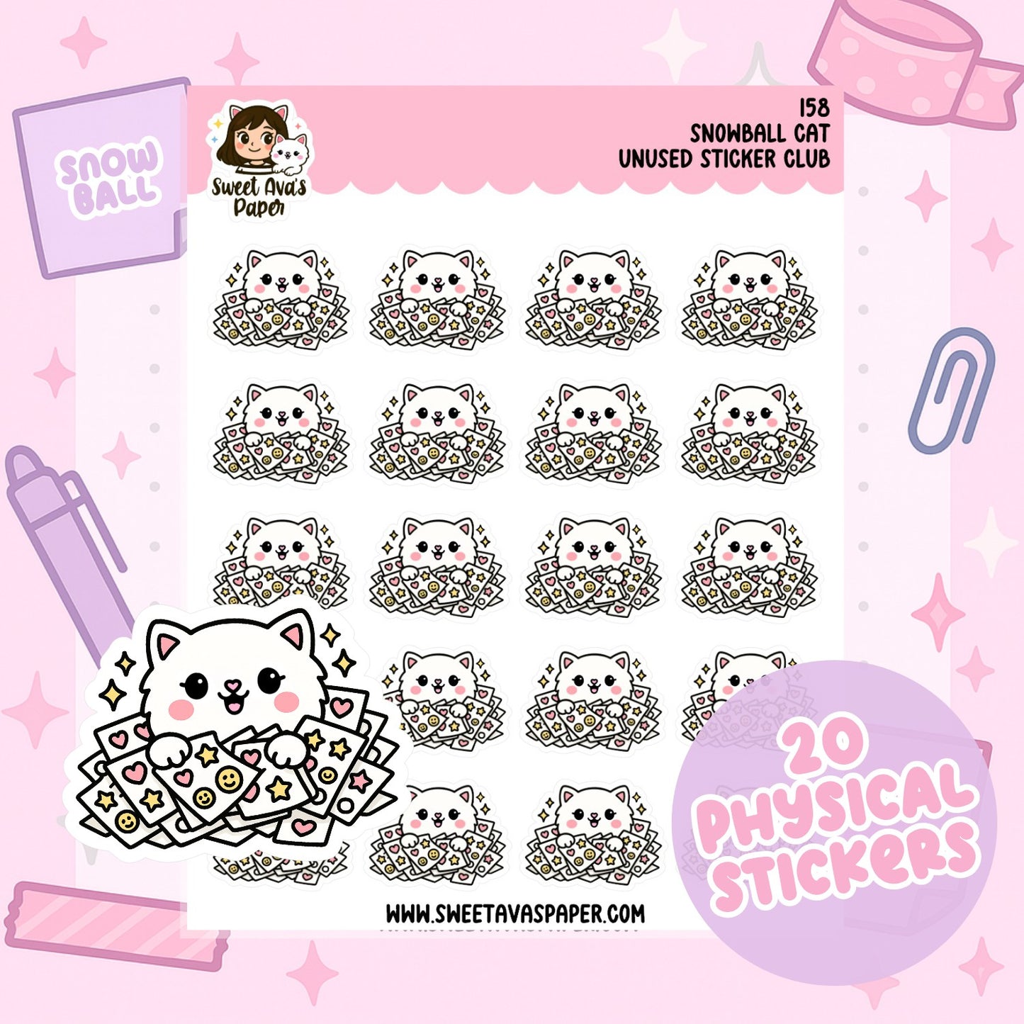 Unused Sticker Club - Snowball the Cat Planner Stickers  [158]