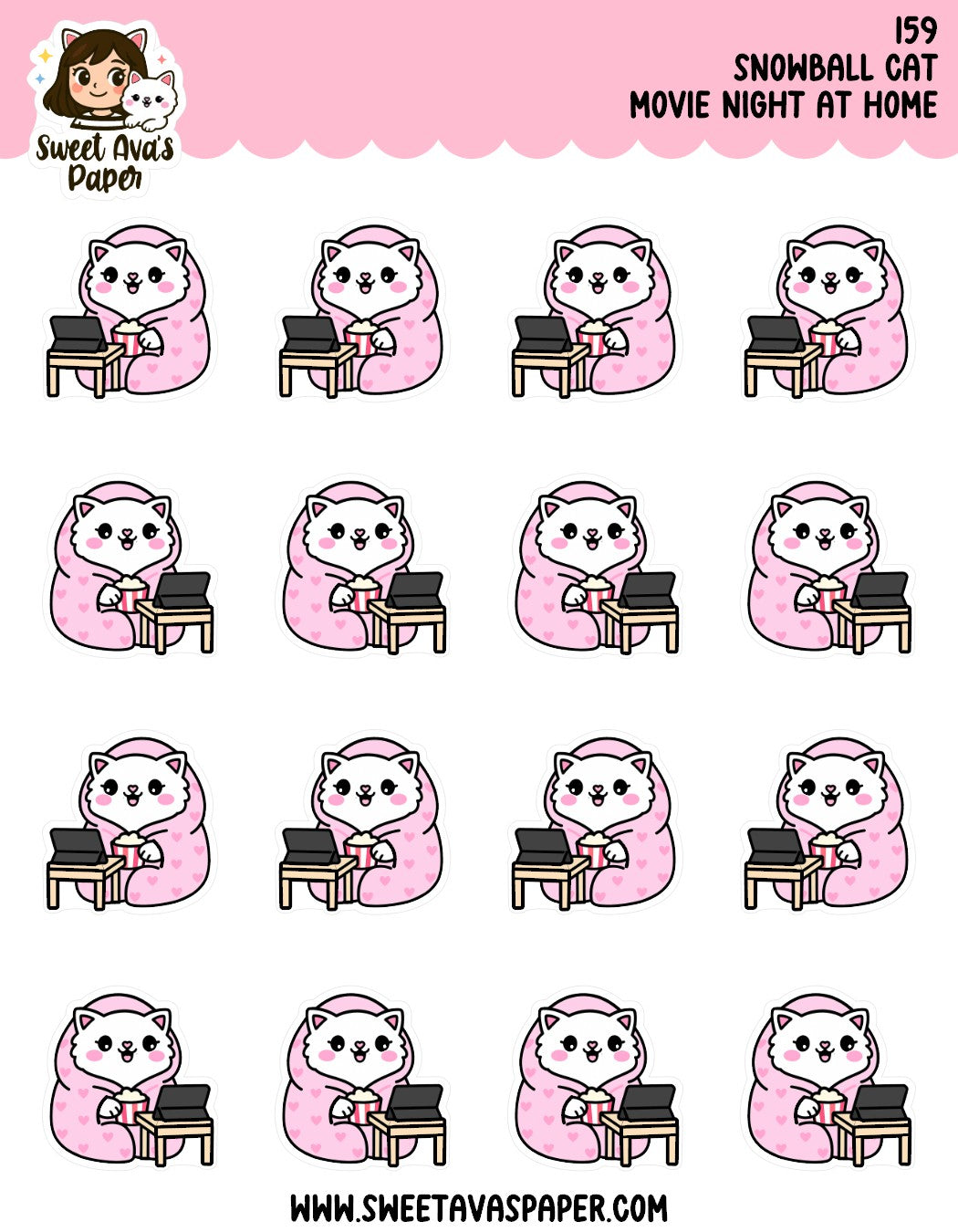 Movie Night - Snowball the Cat Planner Stickers  [159]