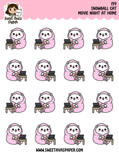 Movie Night - Snowball the Cat Planner Stickers  [159]