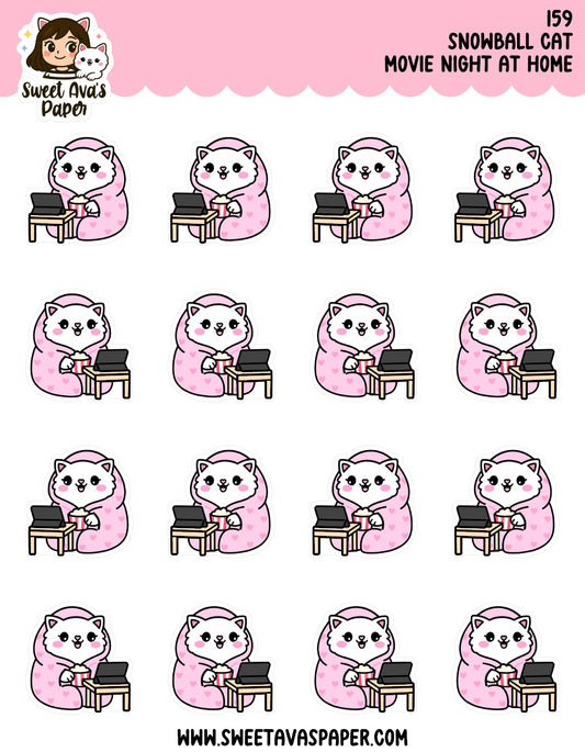 Movie Night - Snowball the Cat Planner Stickers  [159]
