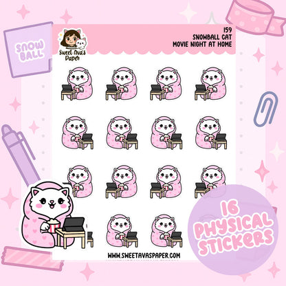 Movie Night - Snowball the Cat Planner Stickers  [159]