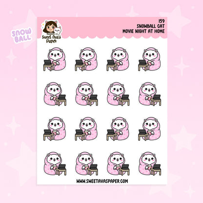 Movie Night - Snowball the Cat Planner Stickers  [159]