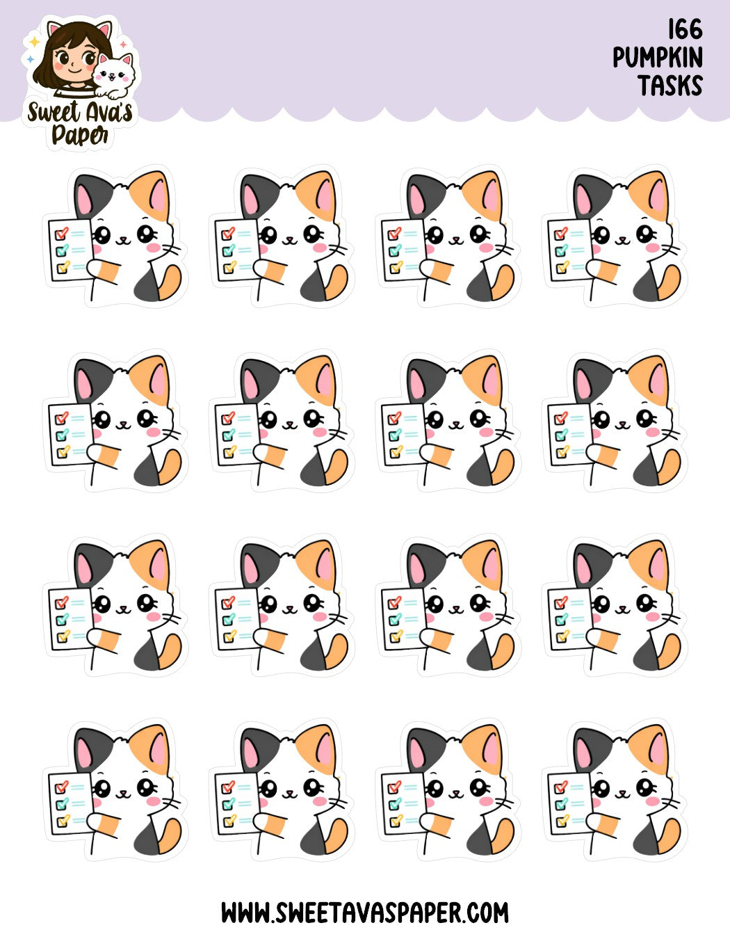 Pumpkin Calico Cat Checklist Planner Stickers