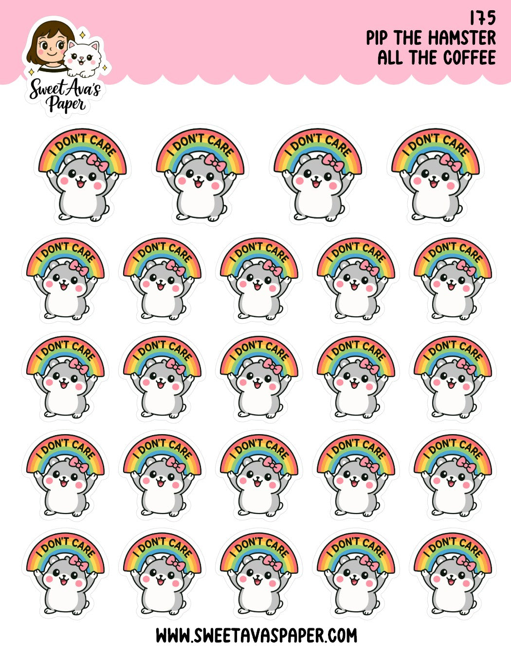 Pip The Hamster I Don't Care Planner Stickers