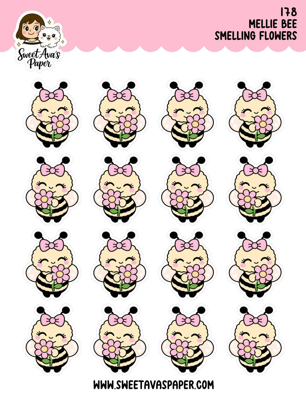 Mellie Bee Smelling Flowers Planner Stickers [178]