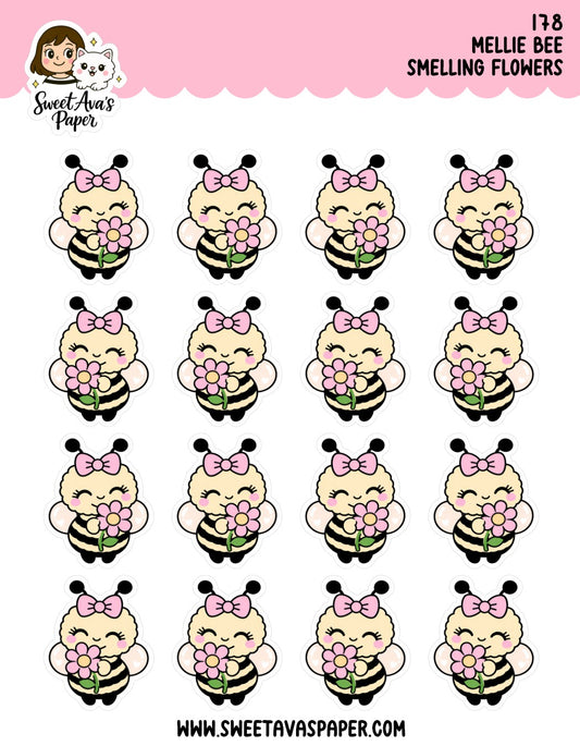 Mellie Bee Smelling Flowers Planner Stickers [178]