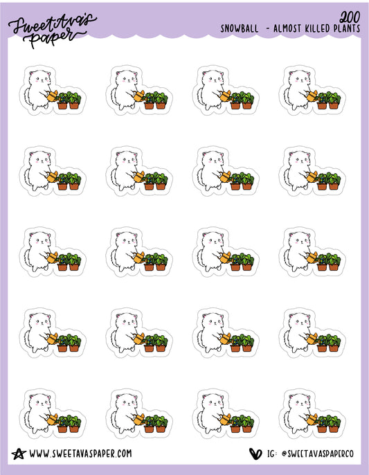 Water The Plants Stickers - Snowball The Cat - [200]