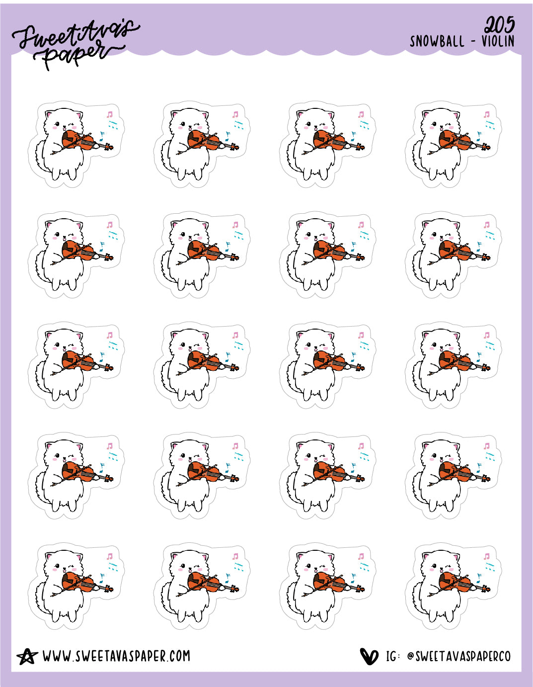 Violin Stickers - Snowball The Cat - [205]