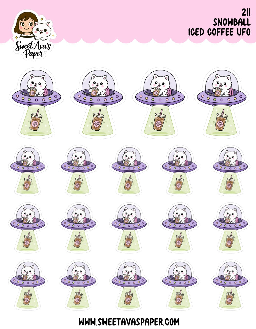 Snowball The Cat Iced Coffee UFO Planner Stickers [209]