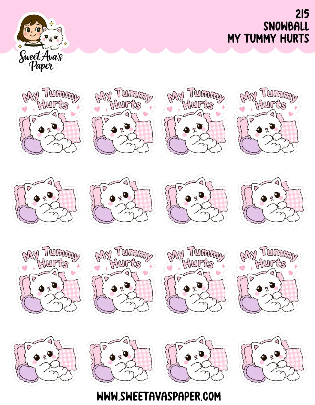 Snowball The Cat My Tummy Hurts Planner Stickers [215]
