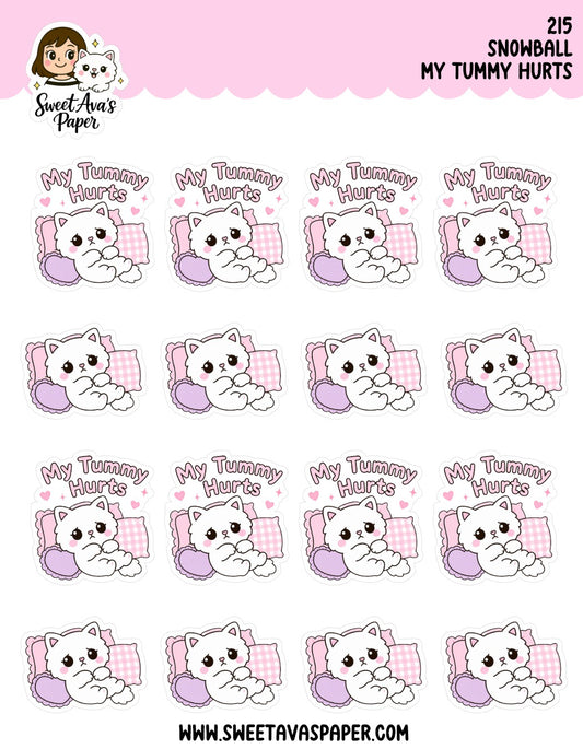 Snowball The Cat My Tummy Hurts Planner Stickers [215]